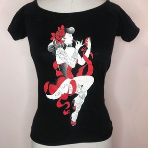 Rockabilly Pin-Up Girl T Shirt with Tie Back